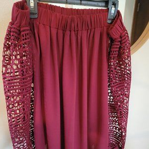 Women's Express Off the Shoulder Top with Lace Maroon Size S